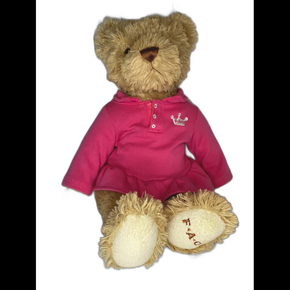 FAO Swartz Tan Teddy Bear Pink Dress Plush 2010